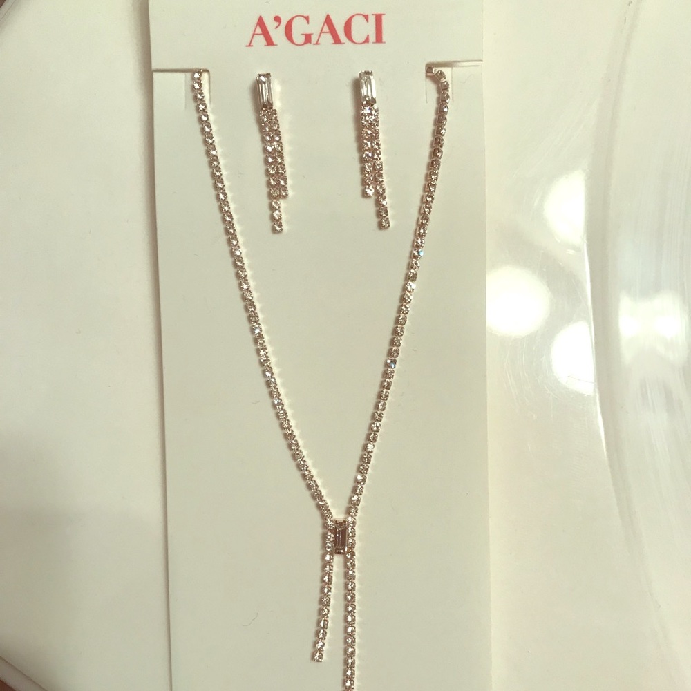 Rose Gold Rhinestone Necklace Sets